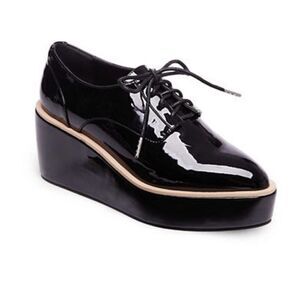 Design Lab Lord & Taylor Faux Patent Leather Chunky Platform Pointed Toe Brogues